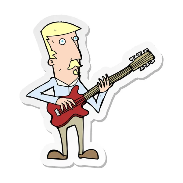 Sticker of a cartoon man playing electric guitar — Stock Vector