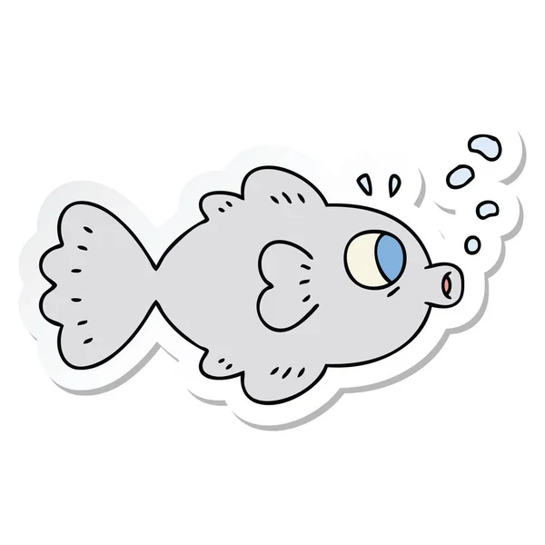 Pegatina Peculiar Pescado Dibujado Mano Dibujos Animados — Vector de stock