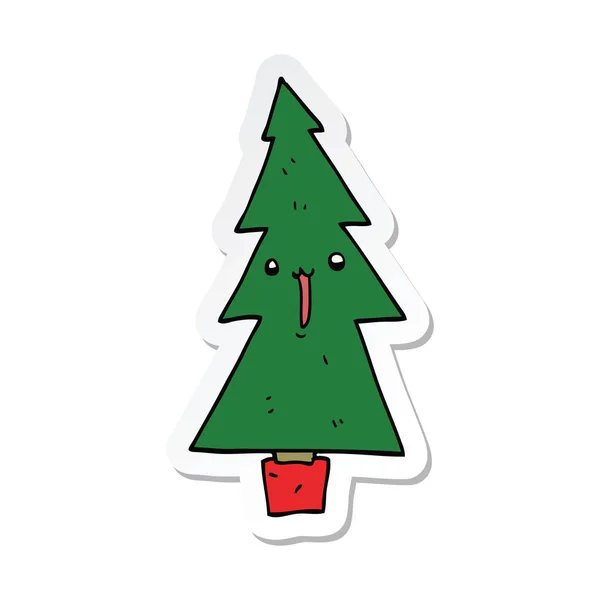 Sticker of a cartoon christmas tree — Stock Vector