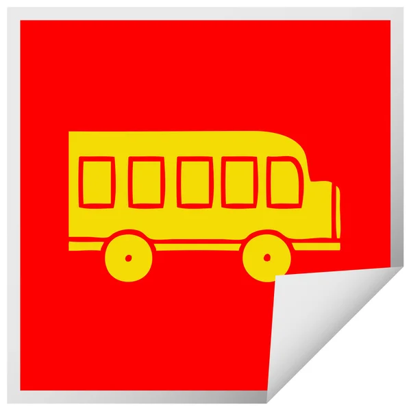 Quadrato peeling adesivo cartone animato scuolabus — Vettoriale Stock