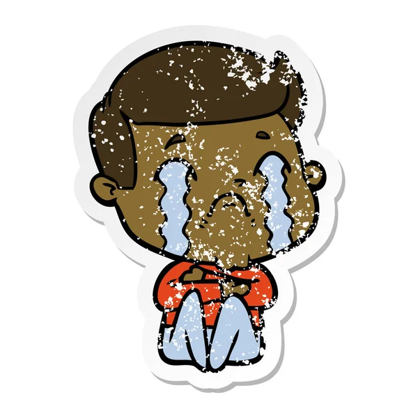 Distressed sticker of a cartoon man crying — Stock Vector