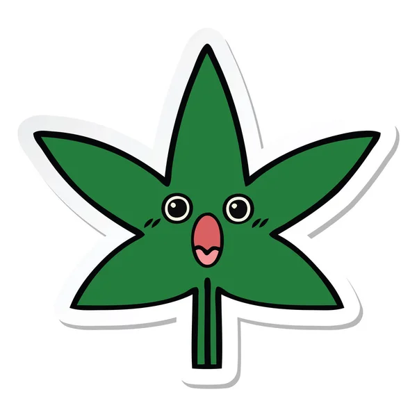Etiket Sevimli Çizgi Marihuana Yaprağı — Stok Vektör