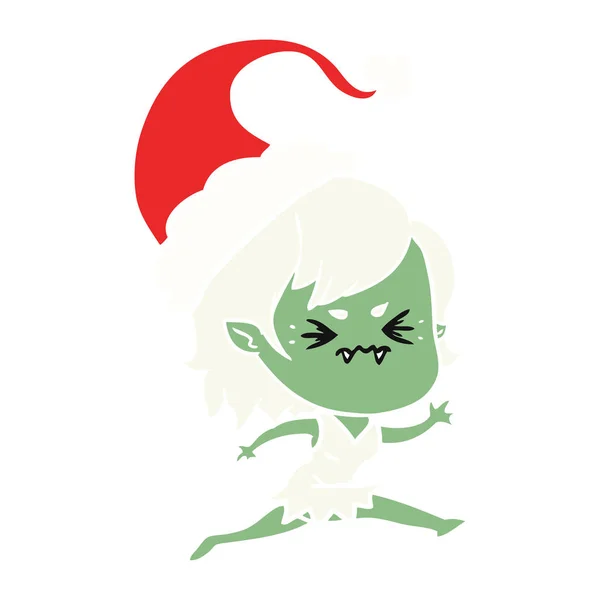 Annoyed Hand Drawn Flat Color Illustration Vampire Girl Wearing Santa — Stock Vector
