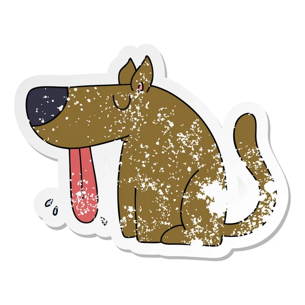 Verontruste Sticker Van Een Eigenzinnige Hand Getrokken Cartoon Hond — Stockvector