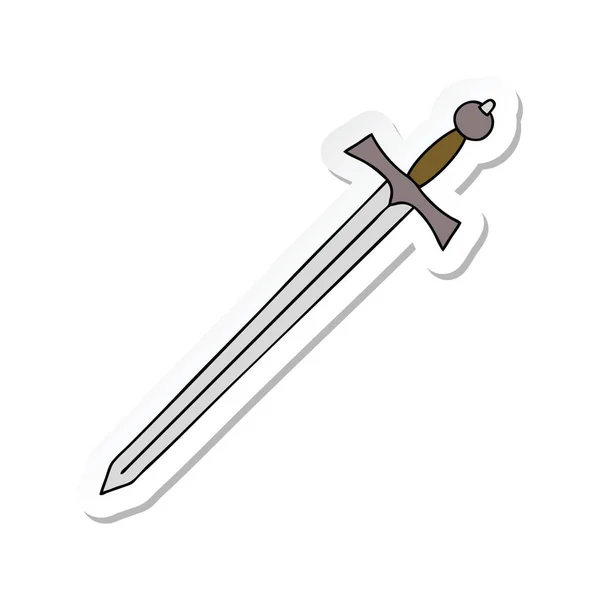 Klistermärke på en udda hand dras tecknad svärd — Stock vektor