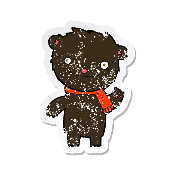 Retro Angustiado Adesivo Desenho Animado Bonito Urso Preto — Vetor de Stock