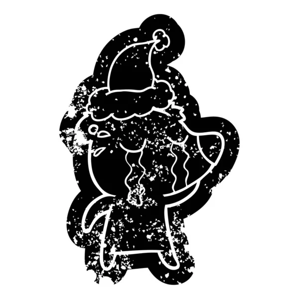 Химерна Мультяшна Страшна Ікона Плачучого Ведмедя Капелюсі Санта — стоковий вектор