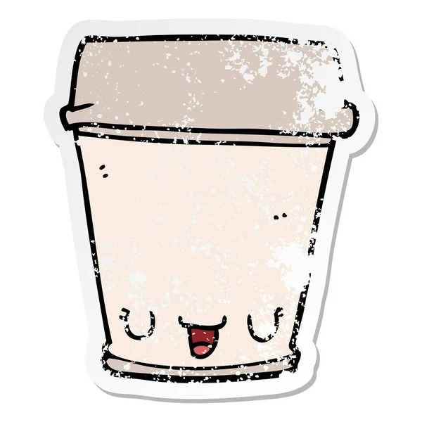 Calcomanía angustiada de una taza de café de dibujos animados — Vector de stock
