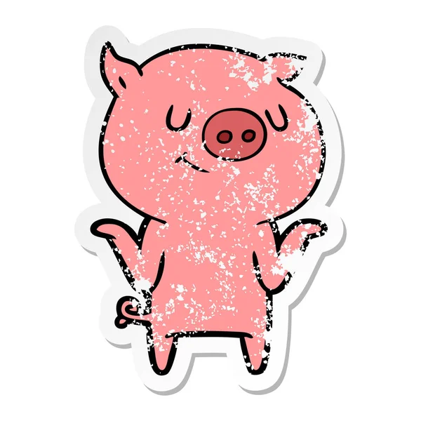 Etiqueta Angustiada Porco Feliz Dos Desenhos Animados —  Vetores de Stock