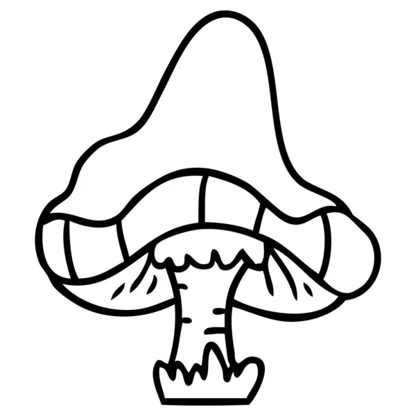 Dessin à la ligne gribouillage d'un seul champignon — Image vectorielle