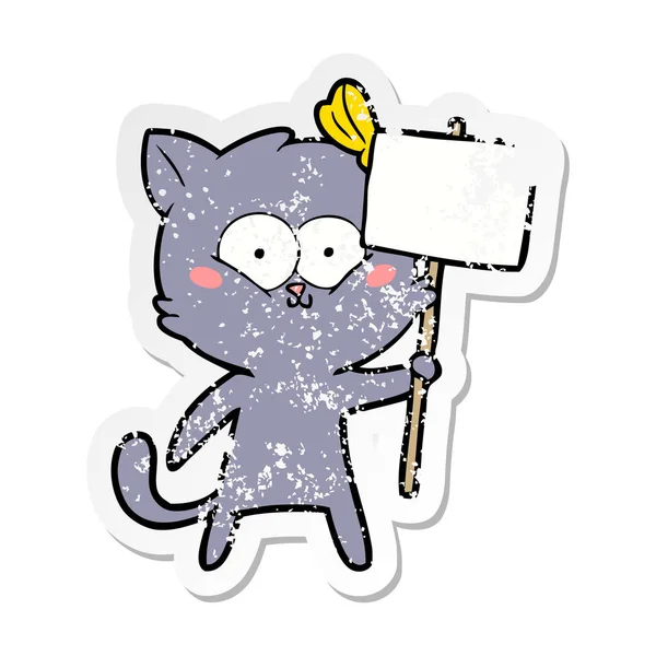 Verontruste Sticker Van Een Cartoon Kat — Stockvector