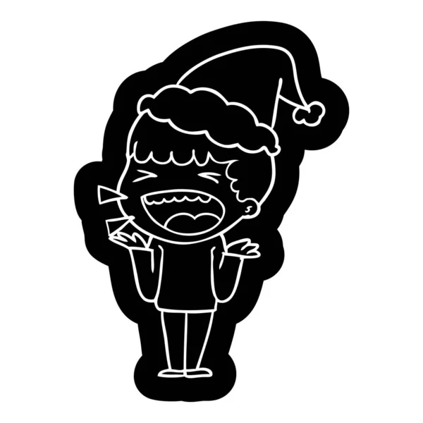 Tecknad ikon av en skrattande man santa hatt — Stock vektor