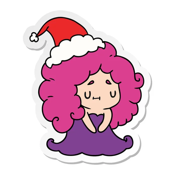 Autocollant de Noël dessin animé de fille kawaii — Image vectorielle