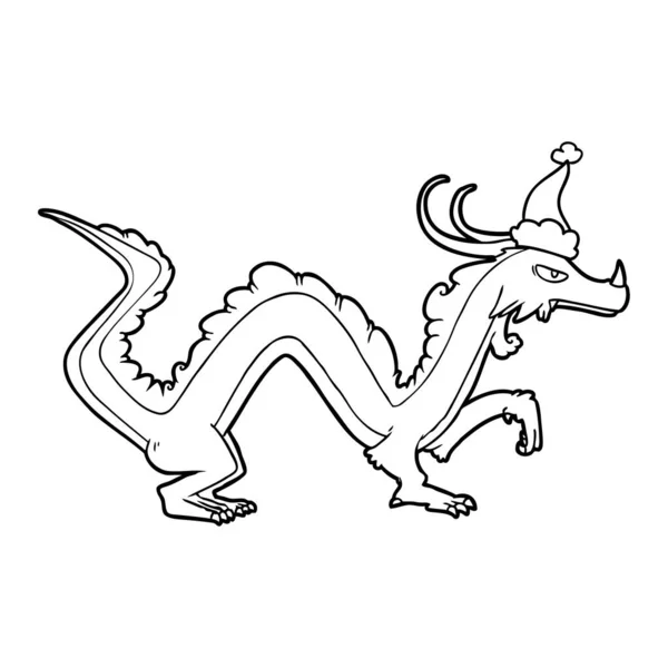 Рисунок Дракона Шляпе Санты — стоковый вектор