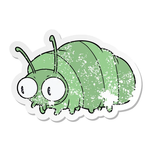 Verontruste sticker van een grappige cartoon-bug — Stockvector