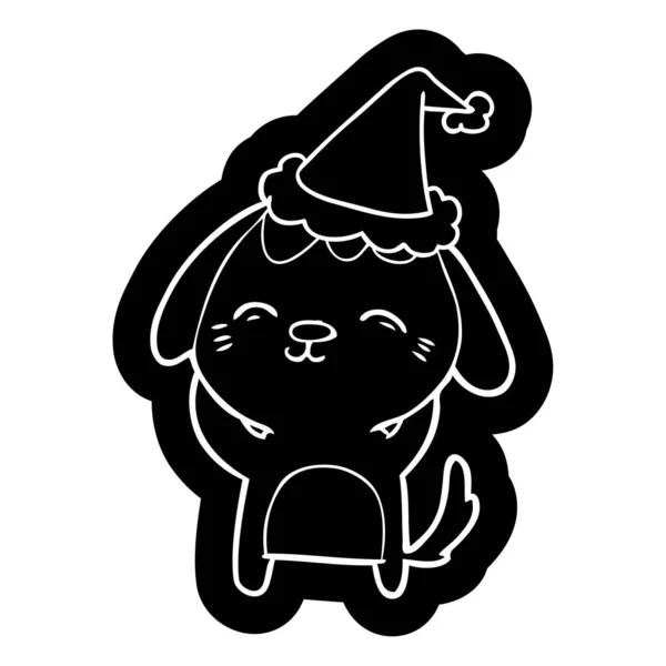 戴圣诞老人帽子的狗高兴古怪的卡通图标 — 图库矢量图片