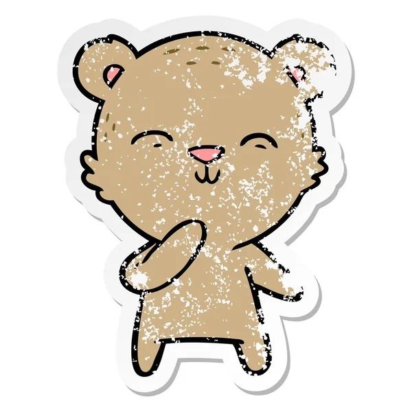 Distressed sticker of a happy cartoon bear — Stock Vector