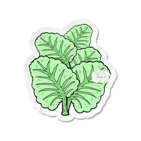 Retro noodlijdende sticker van een cartoon kool bladeren — Stockvector