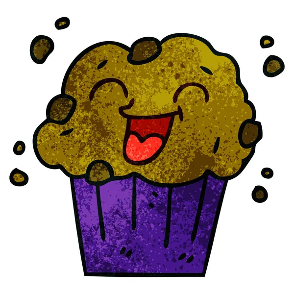 Hand Getekende Eigenzinnige Cartoon Gelukkig Muffin — Stockvector