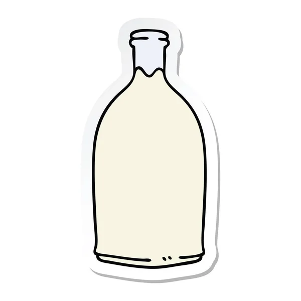 Sticker of a quirky hand drawn cartoon milk bottle — Stock Vector