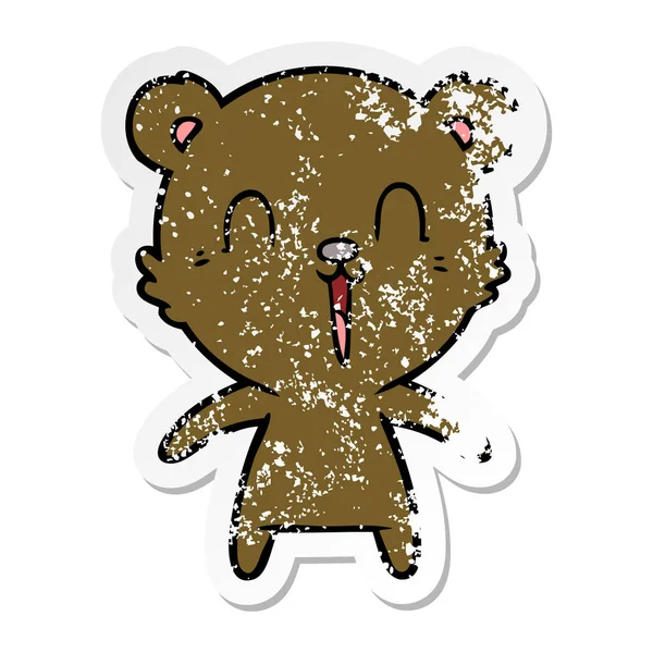 Aufkleber Eines Fröhlich Lachenden Cartoon Bären — Stockvektor