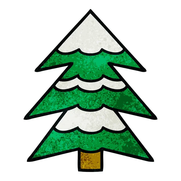复古的粗糙纹理卡通的雪覆盖的树 — 图库矢量图片