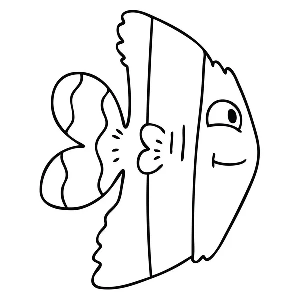 Línea peculiar dibujo de dibujos animados peces — Vector de stock