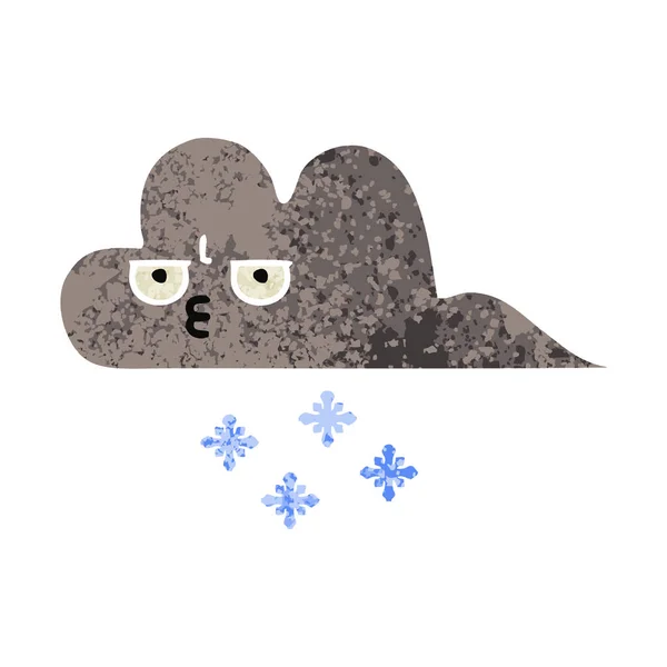 Retro afbeelding stijl cartoon-onweerswolk sneeuw — Stockvector