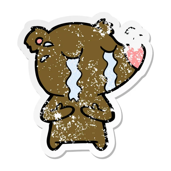 Verontruste sticker van een cartoon huilen bear — Stockvector