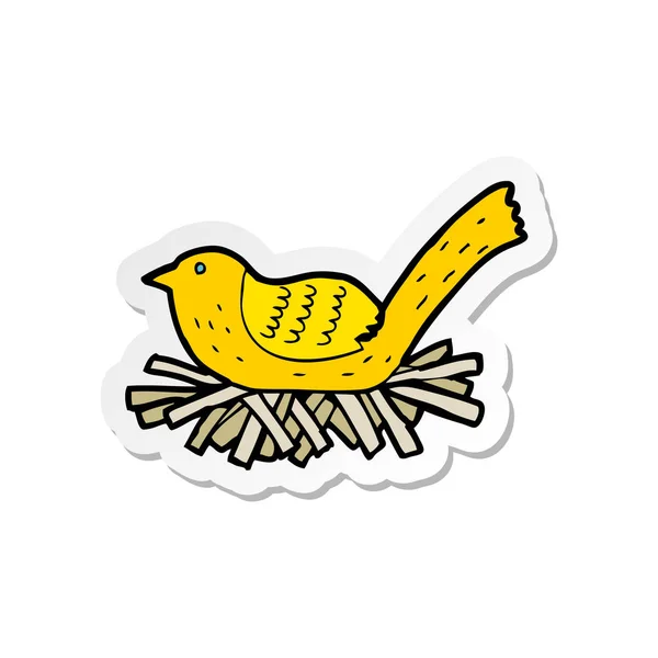 Autocollant d'un oiseau de dessin animé sur le nid — Image vectorielle