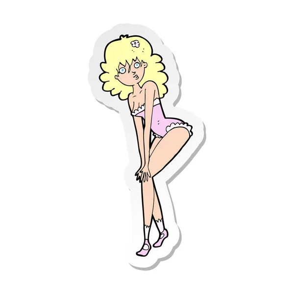 Sticker Cartoon Woman Lingerie — Stock Vector