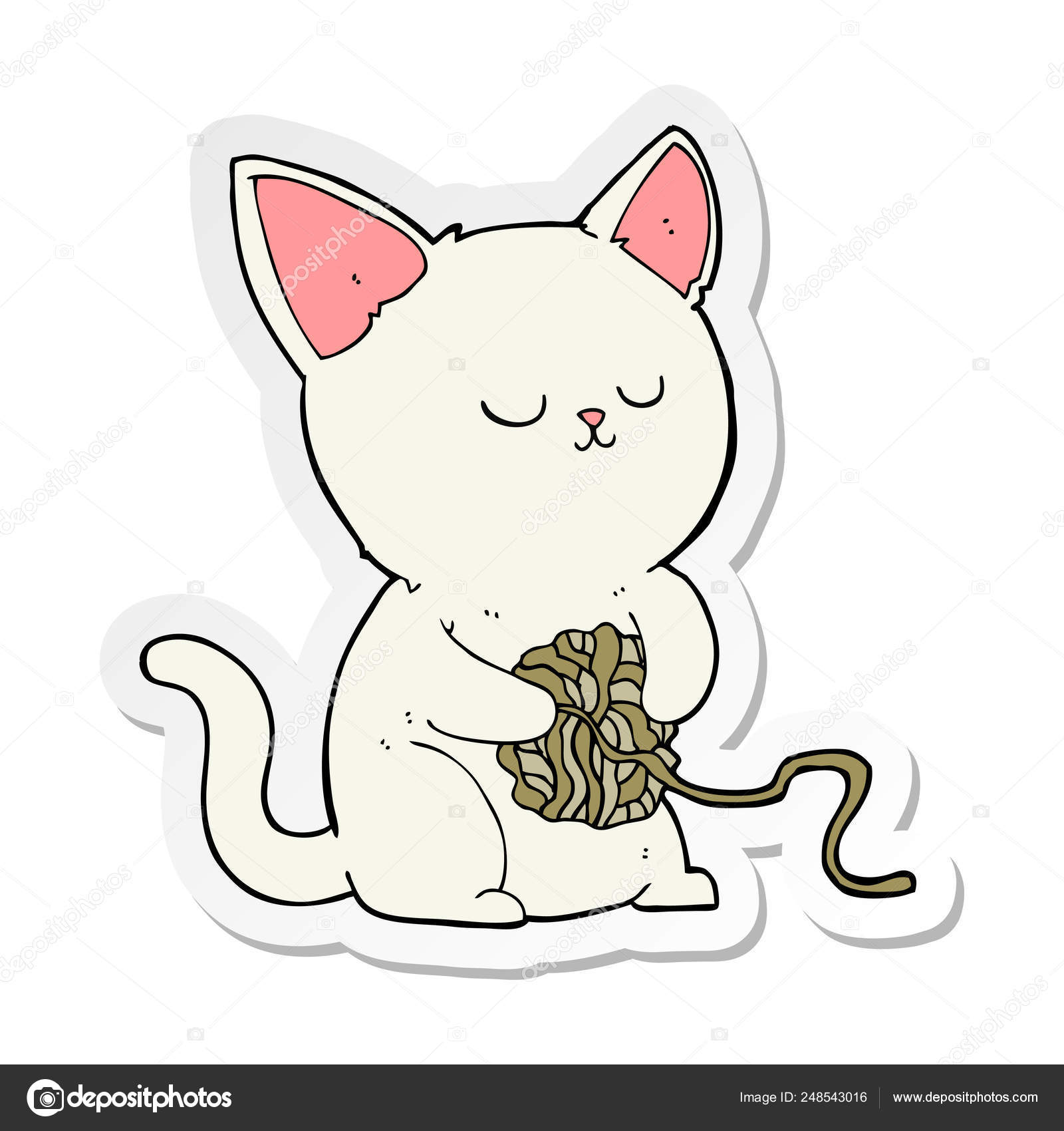 Sticker Cartoon Cat Playing Ball Yarn Stock Vector by