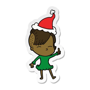 etiket karikatür Noel Baba şapkası giyen bir kısma kızın el çekilmiş