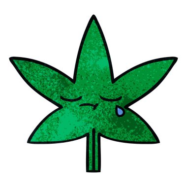 Retro grunge doku karikatür marihuana yaprağı