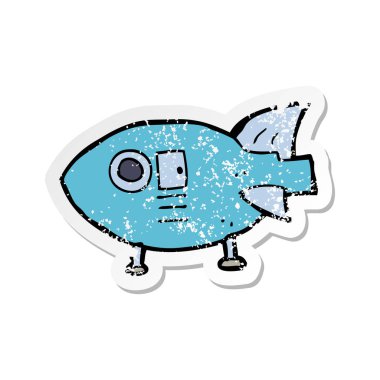 bir çizgi film uzay roketi Retro sıkıntılı etiket