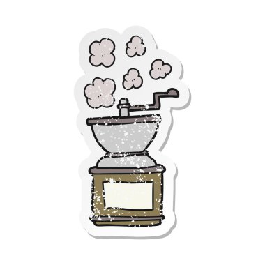 bir çizgi film Kahve değirmeni Retro sıkıntılı etiket