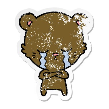 ağlayan bir karikatür ayı sıkıntılı etiket