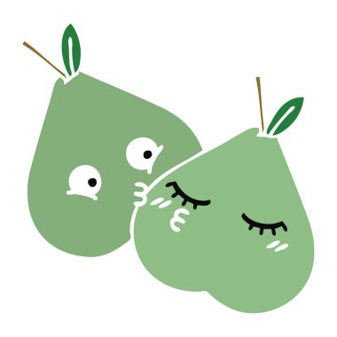 düz renk yeşil armut retro karikatür