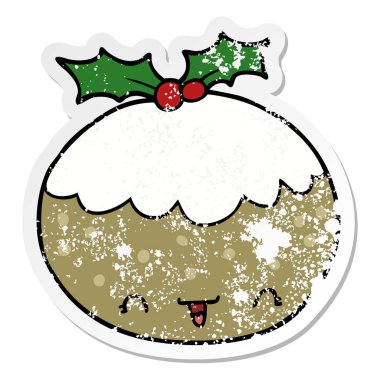 sevimli çizgi Noel pudingi sıkıntılı etiket