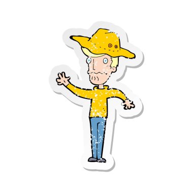 bir çizgi film adamın taşra şapkalı Retro sıkıntılı etiket