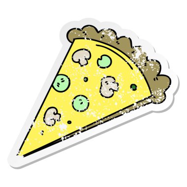 ilginç bir el sıkıntılı etiket çizilmiş karikatür dilim pizza