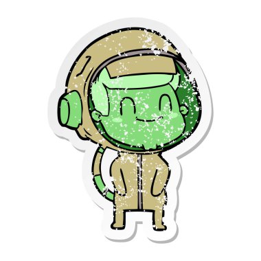 bir mutlu karikatür astronot adamın sıkıntılı etiket