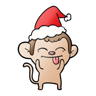 Noel Baba şapkası giyen bir maymun komik degrade çizgi film