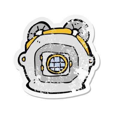 bir çizgi film eski derin deniz dalgıç kask Retro sıkıntılı etiket