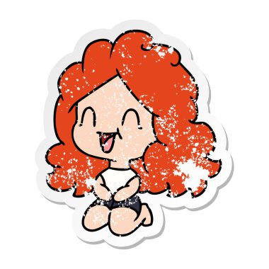 serbest el çekilmiş sıkıntılı etiket karikatür şirin kawaii mutlu kız