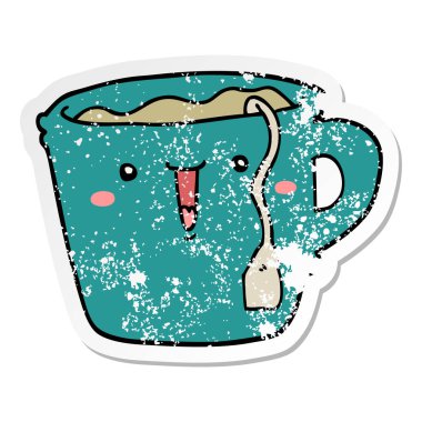 sevimli çizgi kahve Kupası sıkıntılı etiket