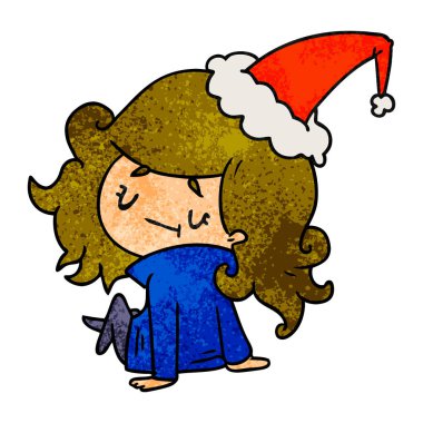 Noel dokulu karikatür kawaii kız el çekilmiş