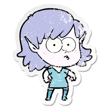 dik bir çizgi film elf kızın sıkıntılı etiket