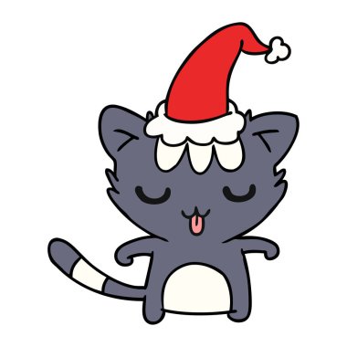 Noel karikatür kawaii kedi el çekilmiş