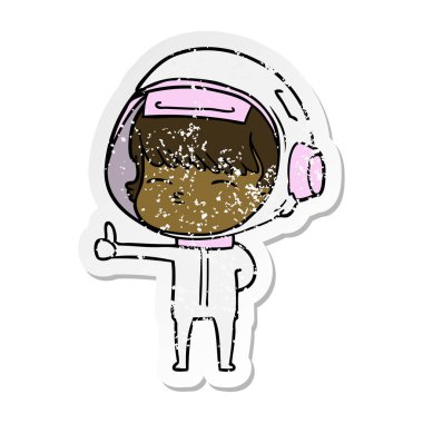 Yaşasın vererek bir karikatür meraklı astronotun sıkıntılı etiket 